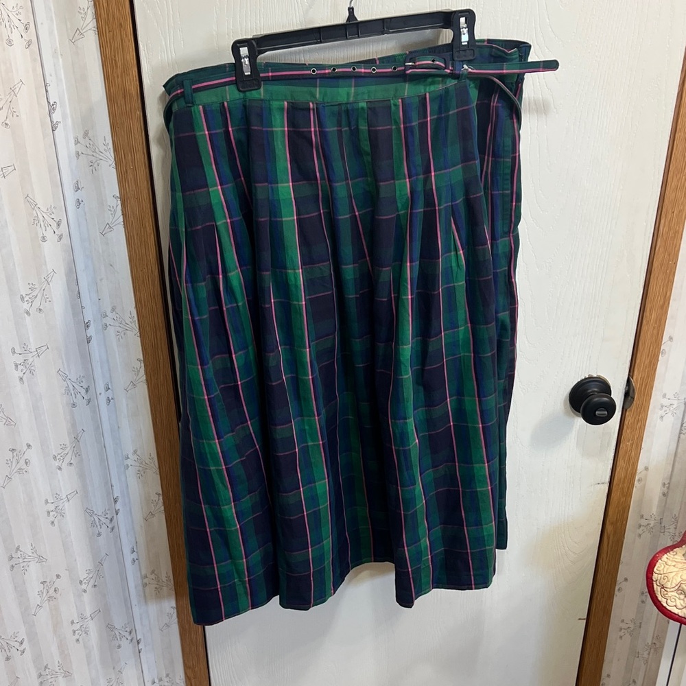 Elegant Plaid A-Line Skirt - Green and Blue